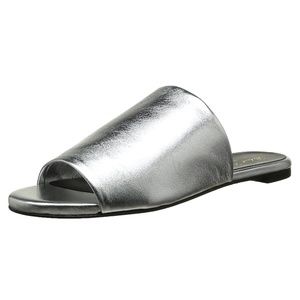 Robert Clergerie Gatok Gato Slides Sandals Mules Metallic Silver Leather 37.5